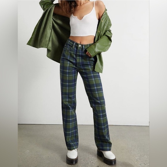 *NWT* WeWoreWhat REVOLVE High Rise Dad
Jeans Plaid Basil Multi - Picture 1 of 6